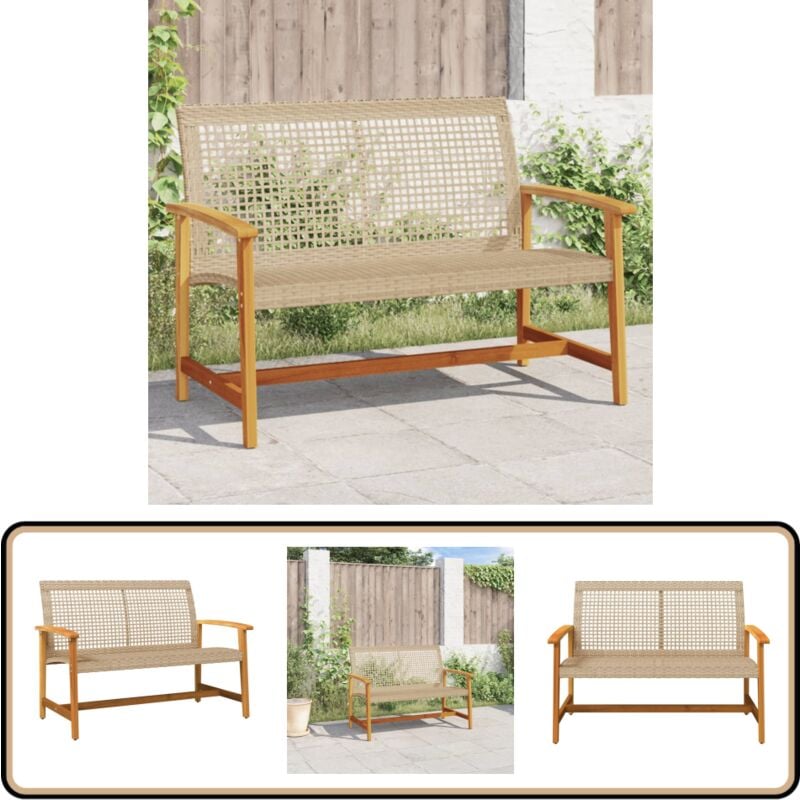 Banc de jardin beige 112 cm résine tressée et bois d'acacia - Chaise De Jardin - Mobilier De Jardin - Chaise Extérieure - Résine Tressée - Rotin