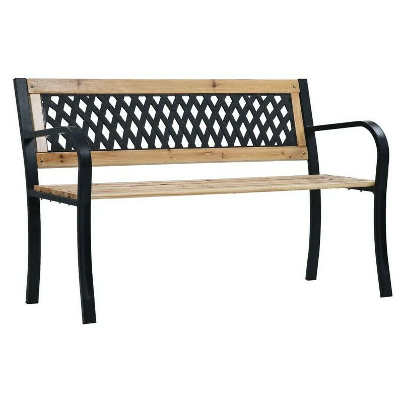 Banc de jardin bois massif clair et métal noir Delta 120cm Banc de jardin bois massif clair et métal noir Delta 120cm