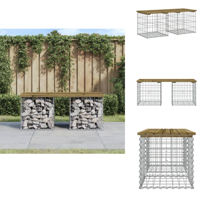 Banc de jardin design gabion 103x44x42 cm bois de pin imprégné - Banc De Jardin - Mobilier De Jardin - Banc Extérieur - Meuble De Jardin - Banc Design