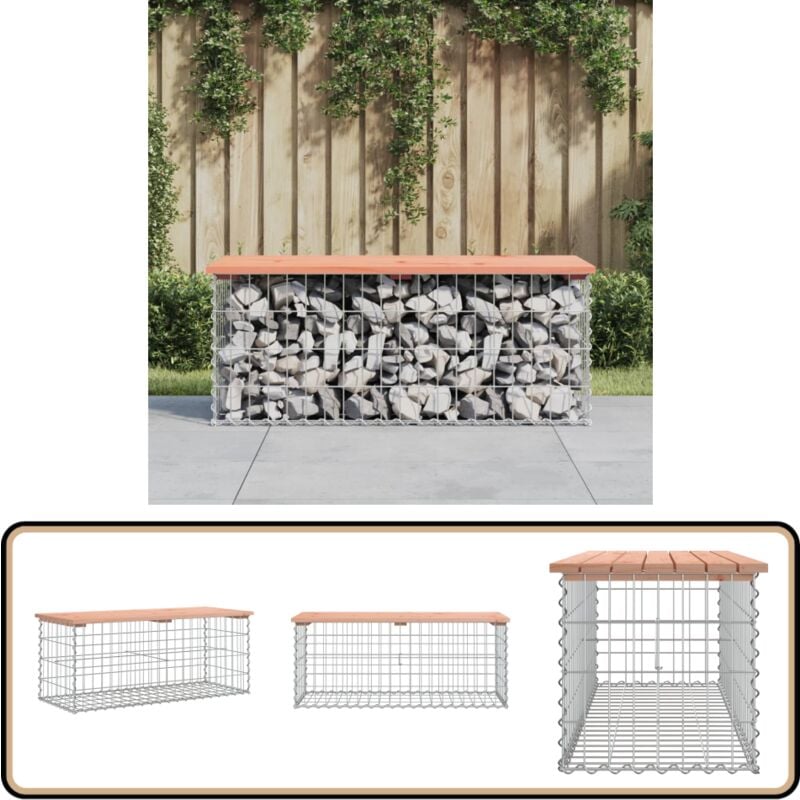 Banc de jardin design gabion 103x44x42cm bois massif de douglas - Banc De Jardin - Meuble De Jardin - Mobilier De Jardin - Banc Extérieur - Banc En