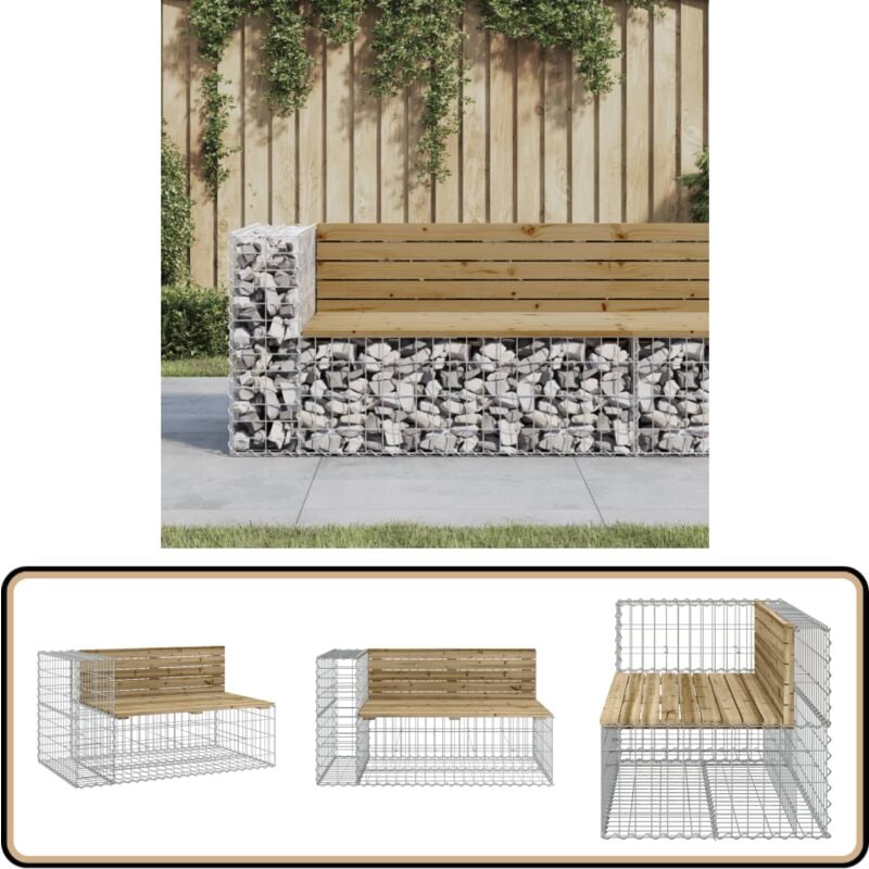 Banc de jardin design gabion 122x71x65,5cm bois de pin imprégné - Banc De Jardin - Mobilier De Jardin - Banc Extérieur - Meuble De Jardin - Banc