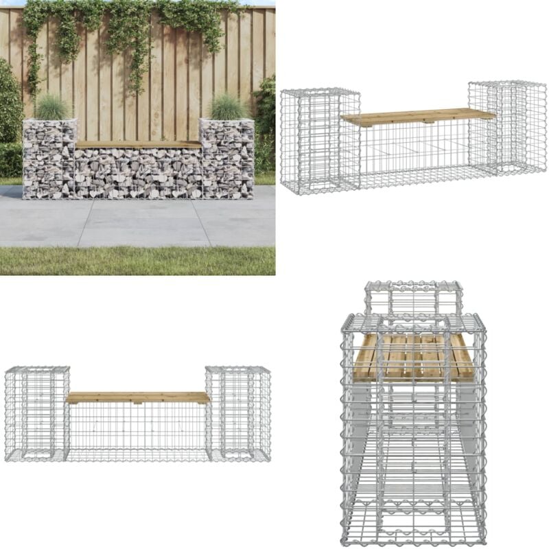 Banc de jardin design gabion 183x41x60,5cm bois de pin imprégné - Banc De Jardin - Mobilier De Jardin - Banc Extérieur - Banc Design - Jardiniere