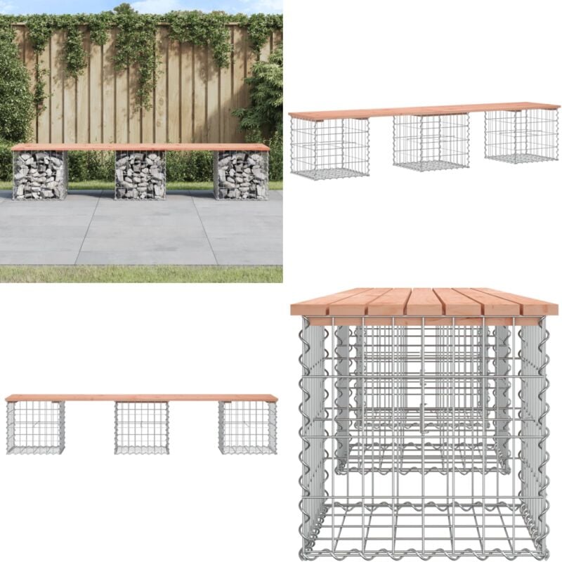 Banc de jardin design gabion 203x44x42cm bois massif de douglas - Banc De Jardin - Mobilier De Jardin - Banc Extérieur - Meuble De Jardin - Banc