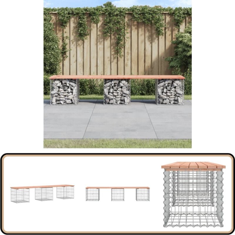 Banc de jardin design gabion 203x44x42cm bois massif de douglas - Banc De Jardin - Mobilier De Jardin - Banc Extérieur - Meuble De Jardin - Banc