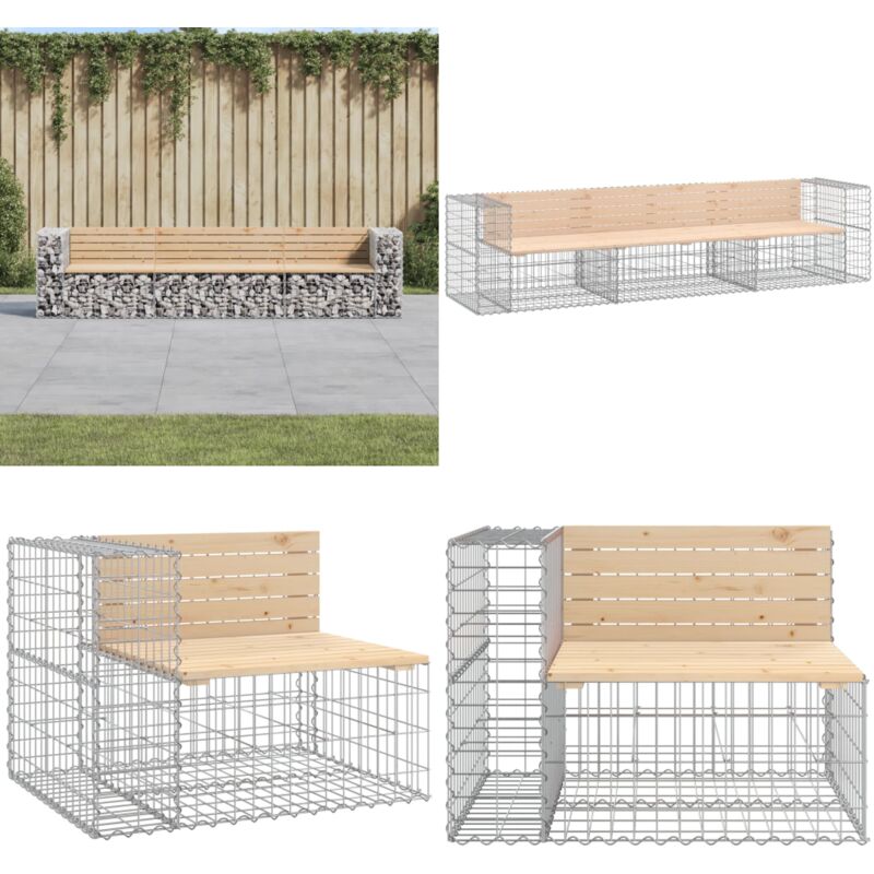 Banc de jardin design gabion 287x71x65,5 cm bois massif de pin - Banc De Jardin - Mobilier De Jardin - Siège De Jardin - Banc Extérieur - Banc Design