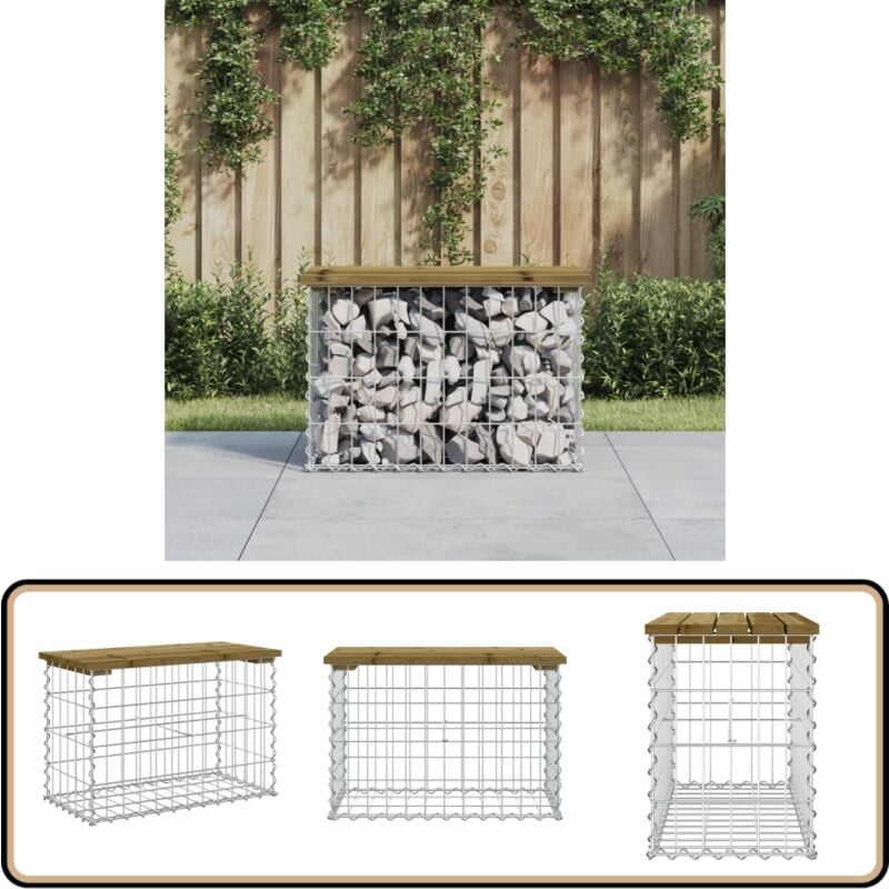 Banc de jardin design gabion 63x31,5x42 cm bois de pin imprégné - Banc De Jardin - Mobilier De Jardin - Banc Extérieur - Meubles De Jardin - Banc