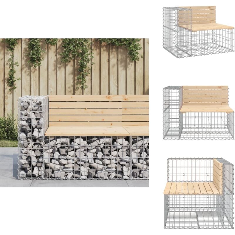 Banc de jardin design gabion 92x71x65,5 cm bois massif de pin - Banc De Jardin - Mobilier De Jardin - Banc Extérieur - Meuble De Jardin - Banc Design
