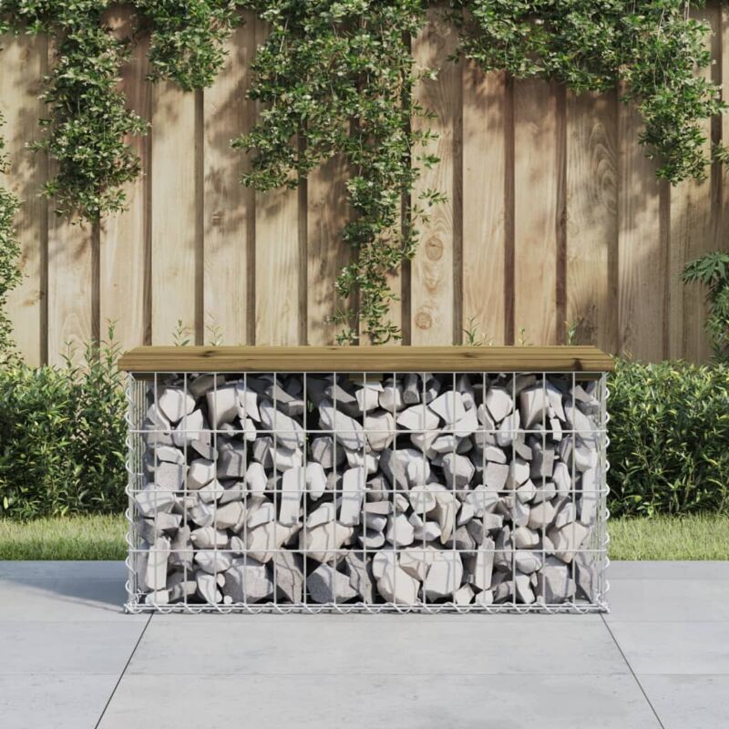 Banc de jardin design gabion, Banc exterieur, Mobilier de jardin 83x31,5x42 cm bois de pin imprégné PEWV55629 design in