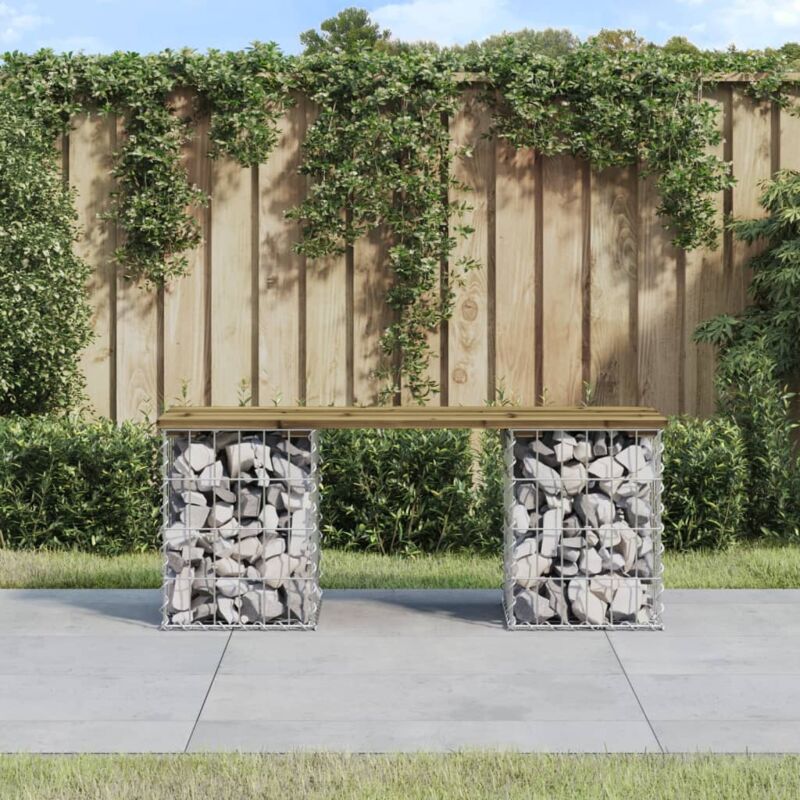 Banc de jardin design gabion, Banc exterieur, Mobilier de jardin 103x31x42 cm bois de pin imprégné PEWV32484 design in