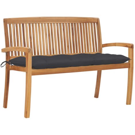 Banc de jardin empilable et coussin 128,5cm Bois de teck massif vidaXL