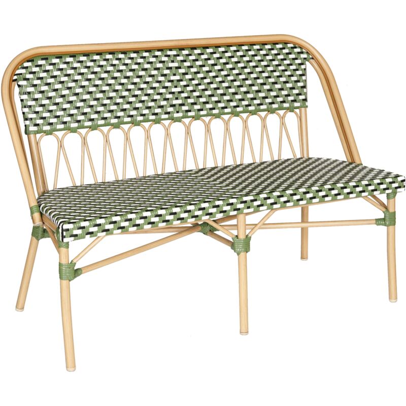 Banc de jardin style parisien en aluminium et rotin synthétique vert