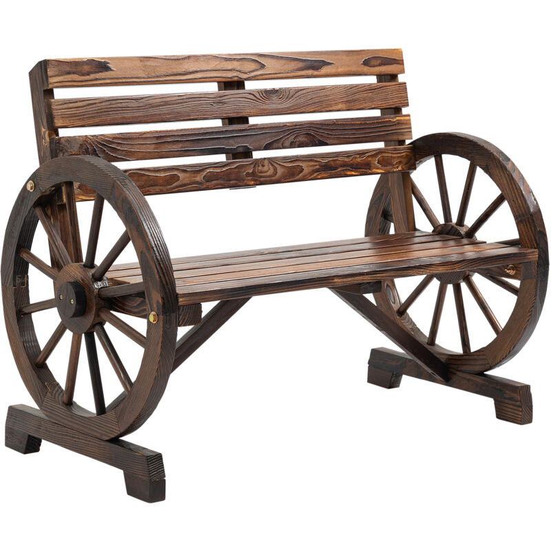 Banc de jardin en bois 2 places 105.5x56x79cm, avec accoudoirs à roulettes, marron