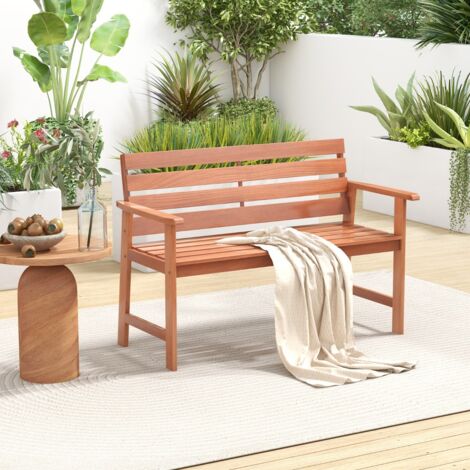 Banc de Jardin en Bois 2 Places Dossier Siège à Lattes Accoudoirs Peinture DIY Charge 150KG Intérieur Extérieur Maison Chic