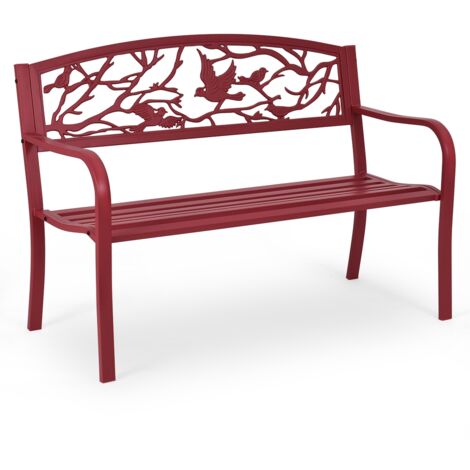 Banc de Jardin en Fer Forgé Rouge 2 à 3 Places 127 x 60 x 88 cm, Style Contemporain, Structure Fonte & Acier Robuste, Dossier Haut Ergonomique pour Extérieur Parc Terrasse