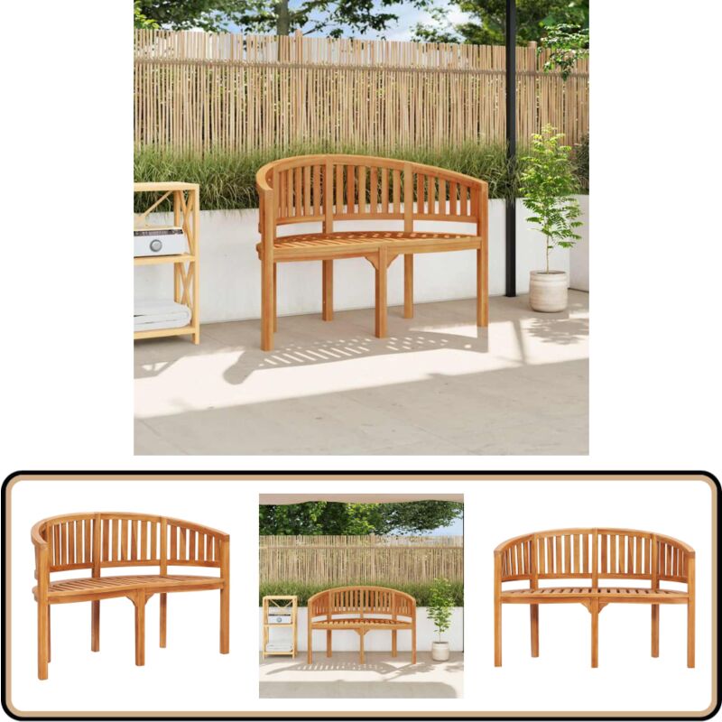 Banc de jardin en forme de banane 120 cm Teck solide - Banc De Jardin - Banc En Teck - Mobilier De Jardin - Chaise Longue - Salon De Jardin