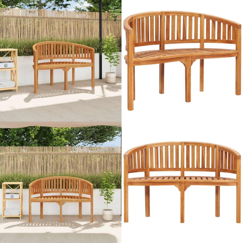 Banc de jardin en forme de banane 120 cm Teck solide - Banc De Jardin - Banc En Teck - Mobilier De Jardin - Chaise Longue - Salon De Jardin - Home &
