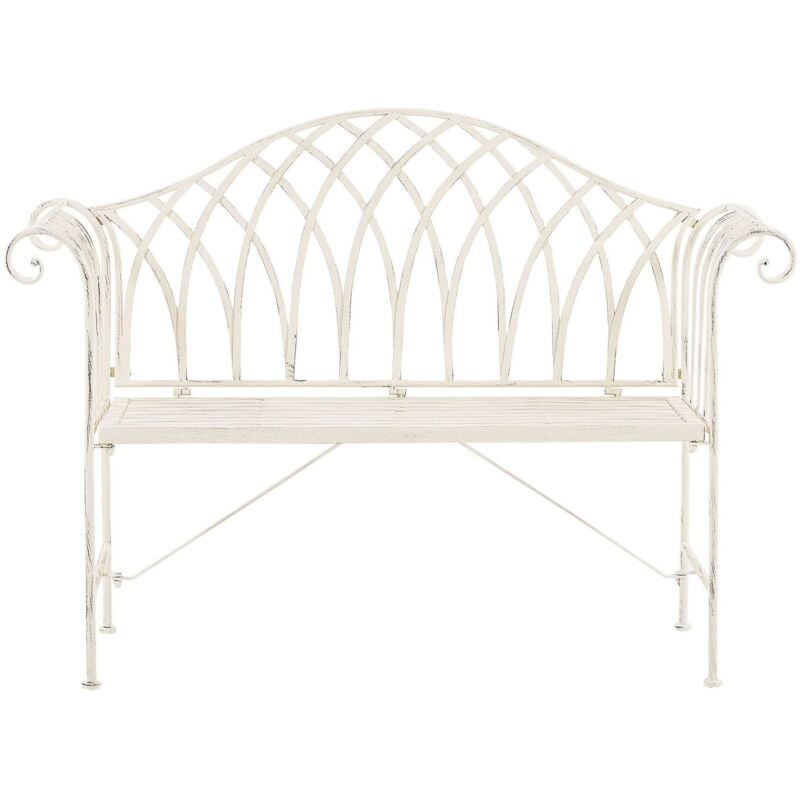 Beliani - Banc de Jardin en Métal Blanc avec Accoudoirs Arrondis et Dossier Décoratif Idéal pour Jardin ou Terrasse Romantique et Traditionnelle