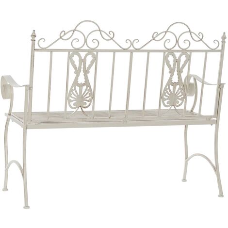 Banc de jardin en métal coloris blanc vieilli - Longueur 118 x Profondeur 53 x hauteur 98 cm -PEGANE-