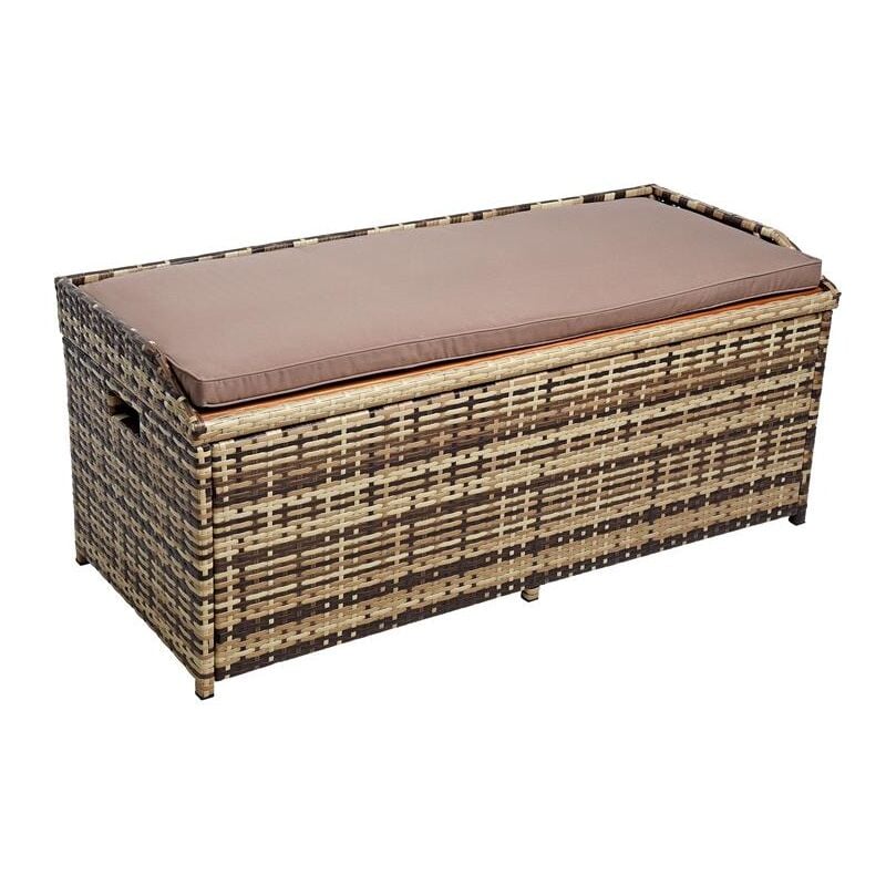 Banc de jardin en polyrotin avec coffre de rangement coussins, banc avec coffre