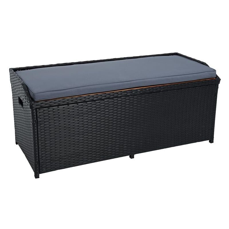 Banc de jardin en polyrotin avec coffre de rangement coussins, banc avec coffre noir