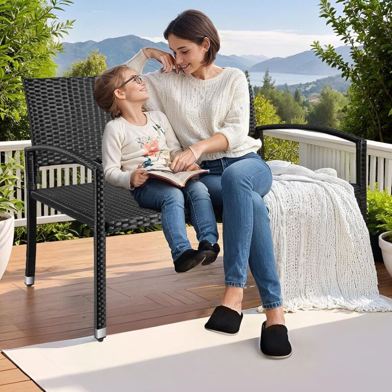 Liferun - Banc de Jardin en Rotin, Banc Extérieur, Banc Balcon 2 Places,Mobilier de Jardin,Rotin Unilatéral,122x60x85cm, Noir