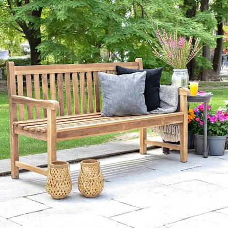 Banc de jardin en teck avec dossier à barreaux 150 cm MENDOZA