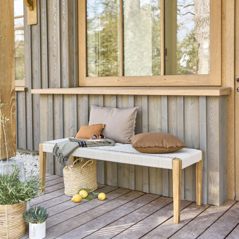 Banc de jardin en teck massif et cordage beige