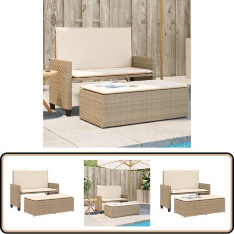 Banc de jardin et coussins et repose-pied beige résine tressée - Banc De Jardin - Canapé-lit - Mobilier De Jardin - Résine Tressée - Pouf