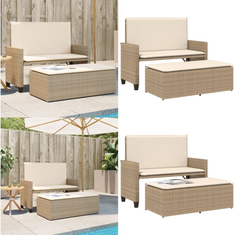Banc de jardin et coussins et repose-pied beige résine tressée - Banc De Jardin - Canapé-lit - Mobilier De Jardin - Résine Tressée - Pouf - Home &