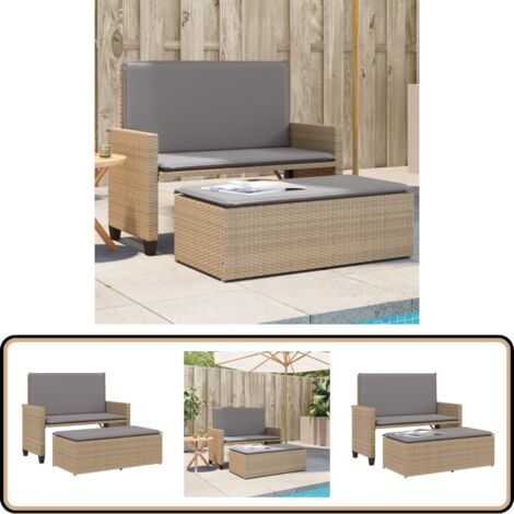 Banc de jardin et coussins et repose-pied beige résine tressée - Banc De Jardin - Meuble De Jardin - Salon De Jardin - Chaise Longue - Canapé-lit