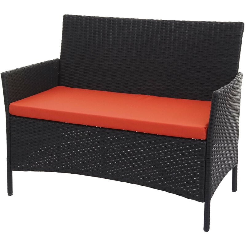 Banc de jardin Halden en polyrotin - noir, coussin terre cuite