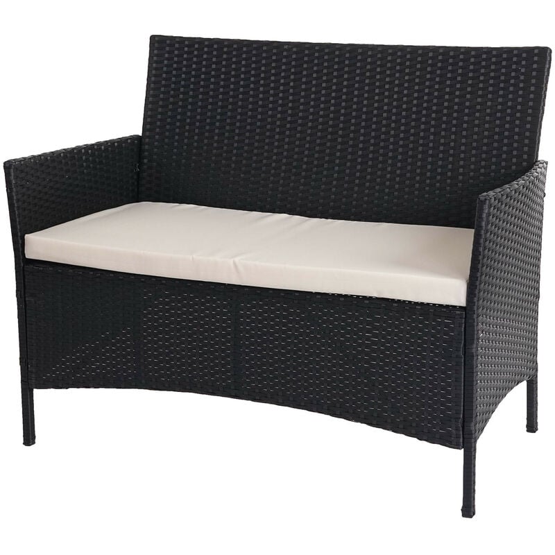 Banc de jardin Halden en polyrotin, banquette - anthracite, coussin crème