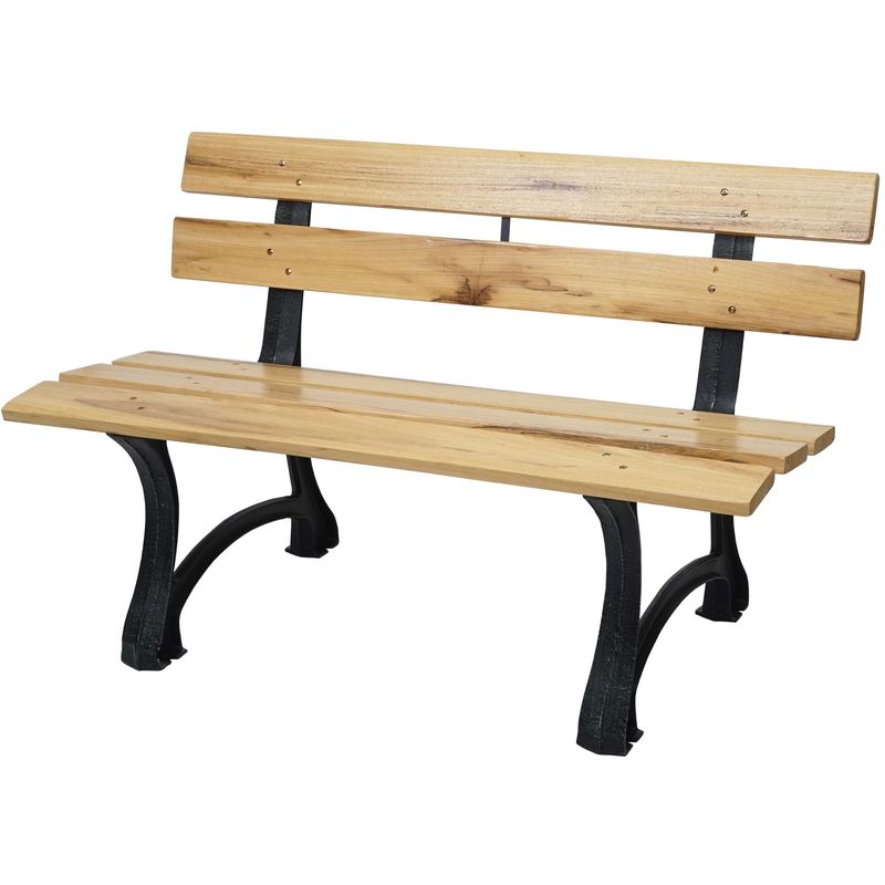 HHG - Banc de jardin 692, banc du parc, banquette en bois, fonte, 2 places, 125cm marron clair