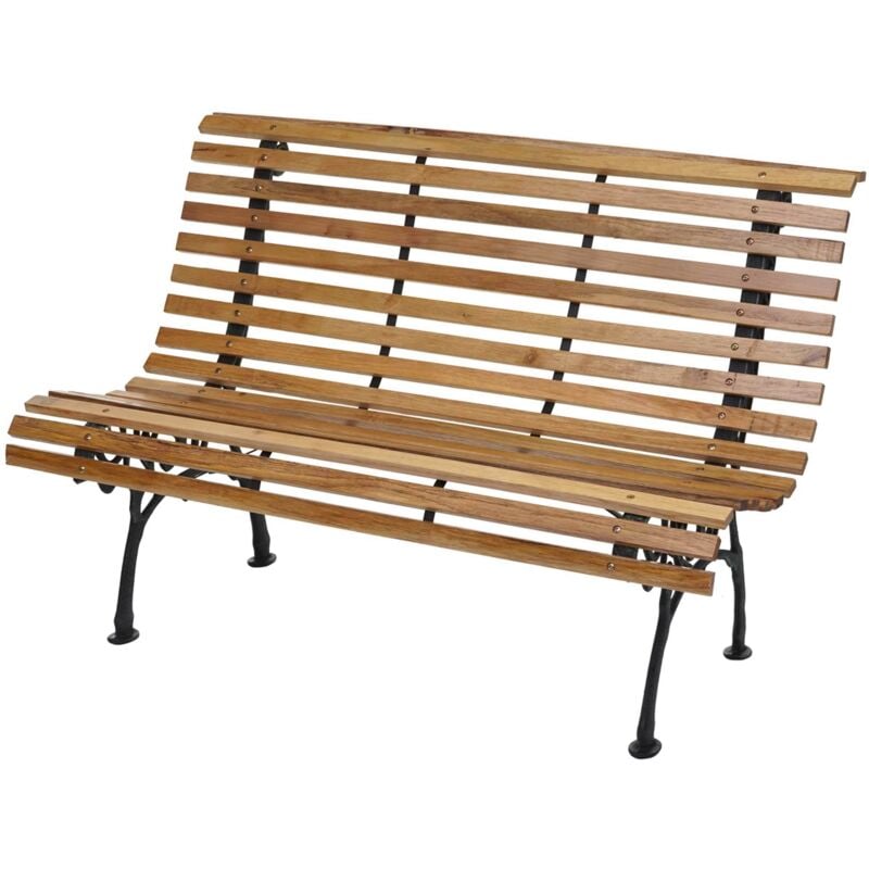 Banc de jardin HHG-695, banc du parc, banquette en bois, fonte, 3 places, 122cm, 22kg, marron clair