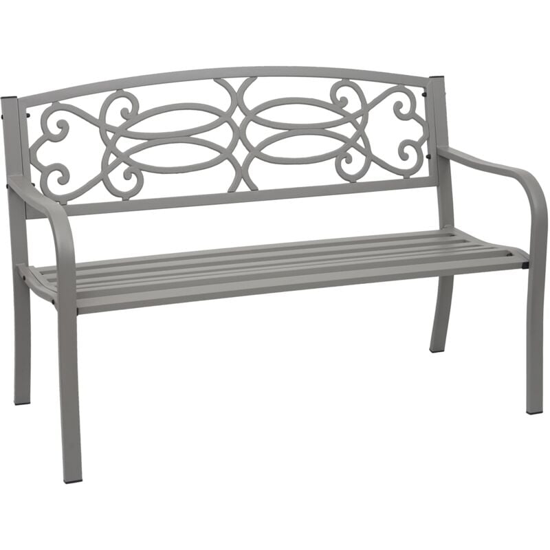 Banc de jardin HHG-698, banc du parc, 2 places, acier thermolaqué, gris