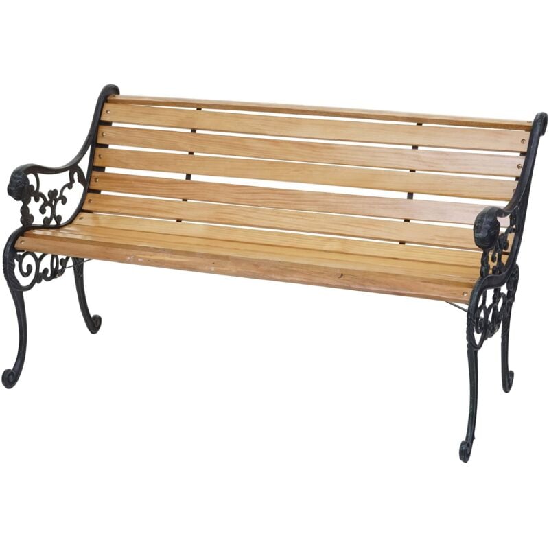 [JAMAIS UTILISÉ] Banc de jardin HHG-707, banc du parc, banquette en bois, fonte, 2 places, 125cm, 20kg, marron clair