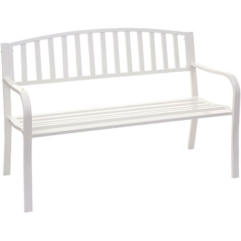 Banc de jardin HWC-F43, banc du parc, 2 places, acier thermolaqué - blanc