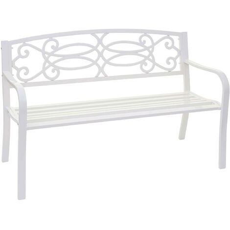 Banc de jardin HWC-F44, banc du parc, 2 places, acier thermolaqué - blanc