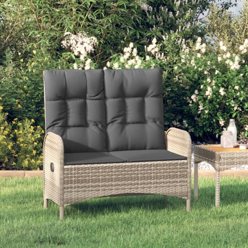 Banc de jardin inclinable avec coussins 107 cm Poly rotin Gris Vidaxl