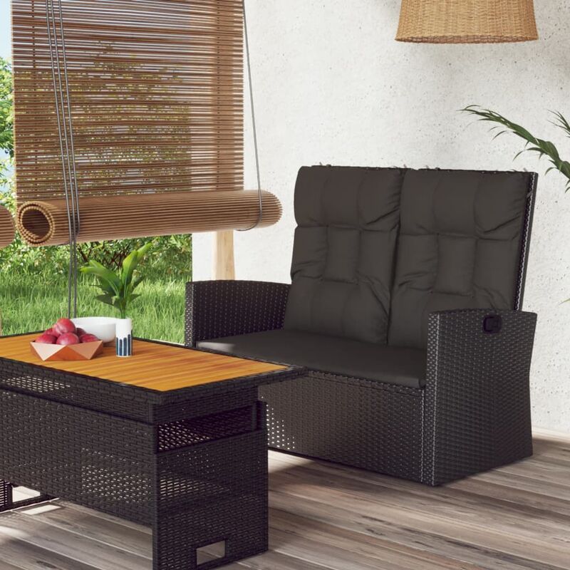 Vidaxl - Banc de jardin inclinable et coussins noir 118cm résine tressée