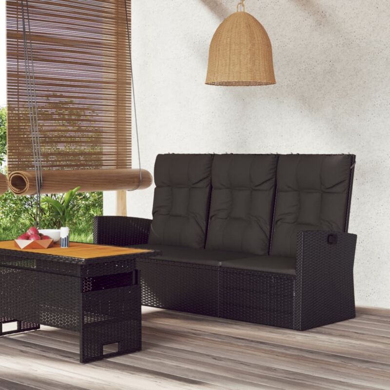 Banc de jardin inclinable et coussins noir 173cm résine tressée Vidaxl