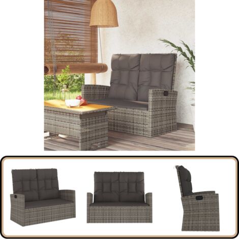 Banc de jardin inclinable et coussins gris 118cm résine tressée - Banc De Jardin - Banc Extérieur - Mobilier De Jardin - Chaise De Jardin - Fauteuil De Jardin