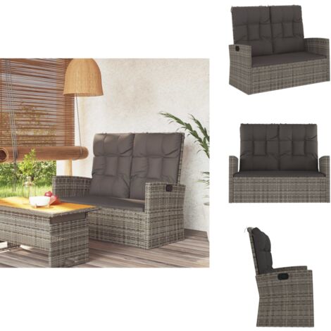 Banc de jardin inclinable et coussins gris 118cm résine tressée - Banc De Jardin - Banc Extérieur - Mobilier De Jardin - Chaise De Jardin - Fauteuil De Jardin