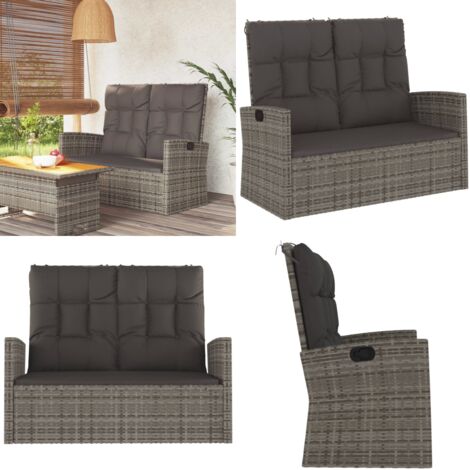 Banc de jardin inclinable et coussins gris 118cm résine tressée - Banc De Jardin - Banc Extérieur - Mobilier De Jardin - Chaise De Jardin - Fauteuil De Jardin - Home & Living