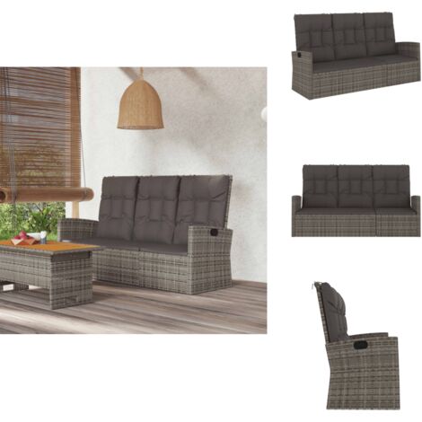 Banc de jardin inclinable et coussins gris 173cm résine tressée - Banc De Jardin - Banc Extérieur - Mobilier De Jardin - Chaise De Jardin - Fauteuil De Jardin