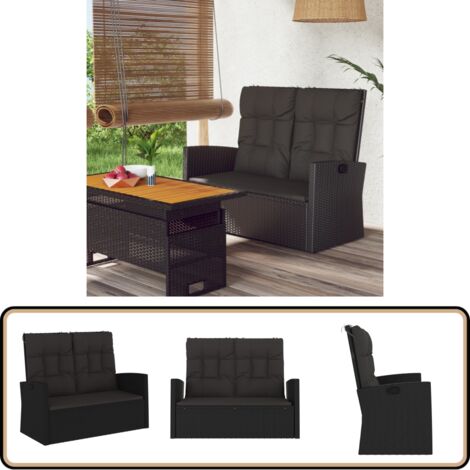 Banc de jardin inclinable et coussins noir 118cm résine tressée - Banc De Jardin - Banc Extérieur - Mobilier De Jardin - Chaise De Jardin - Fauteuil De Jardin