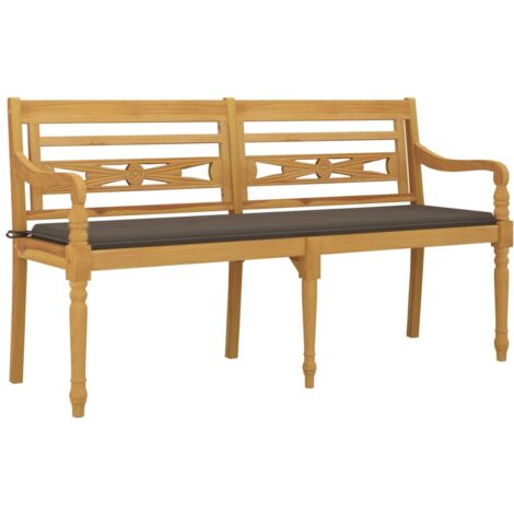 Banc de jardin meuble de patio d'extérieur terrasse avec coussin taupe 150 cm bois de teck massif