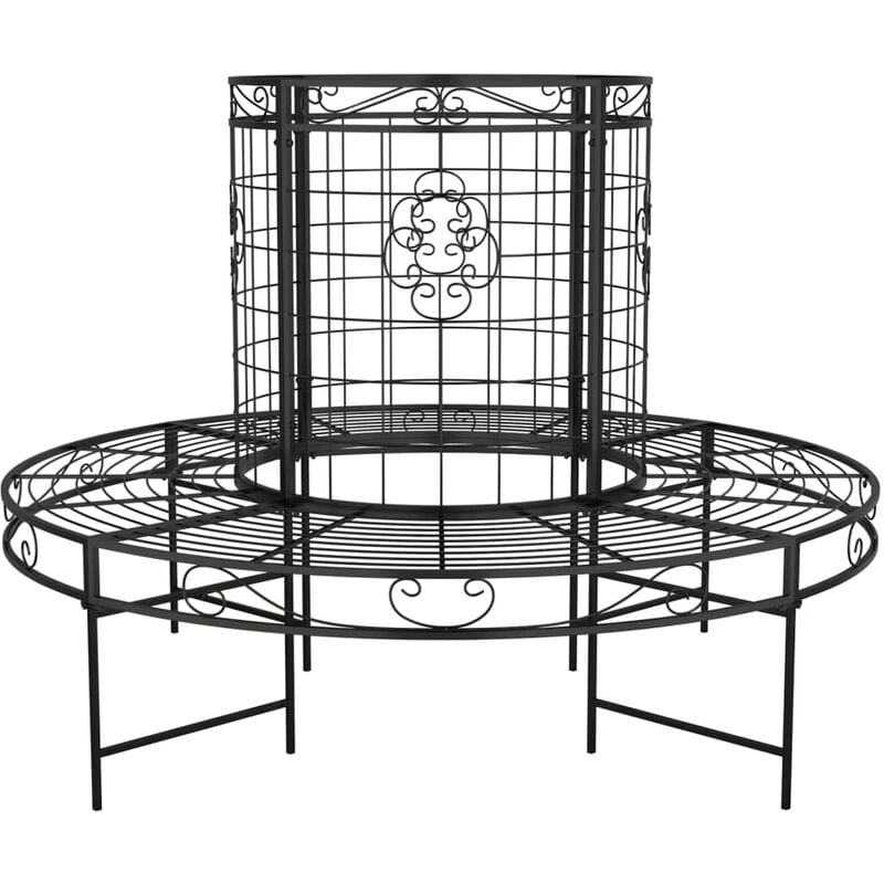 Banc de jardin meuble de patio d'extérieur terrasse circulaire tour d'arbre diamètre 137 cm noir acier