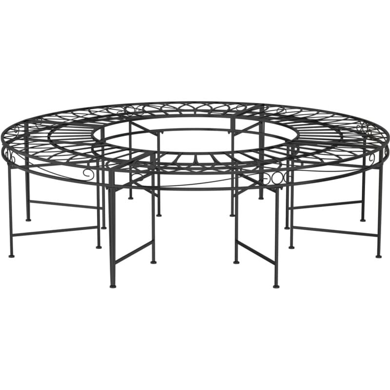Banc de jardin meuble de patio d'extérieur terrasse circulaire tour d'arbre diamètre 160 cm noir acier