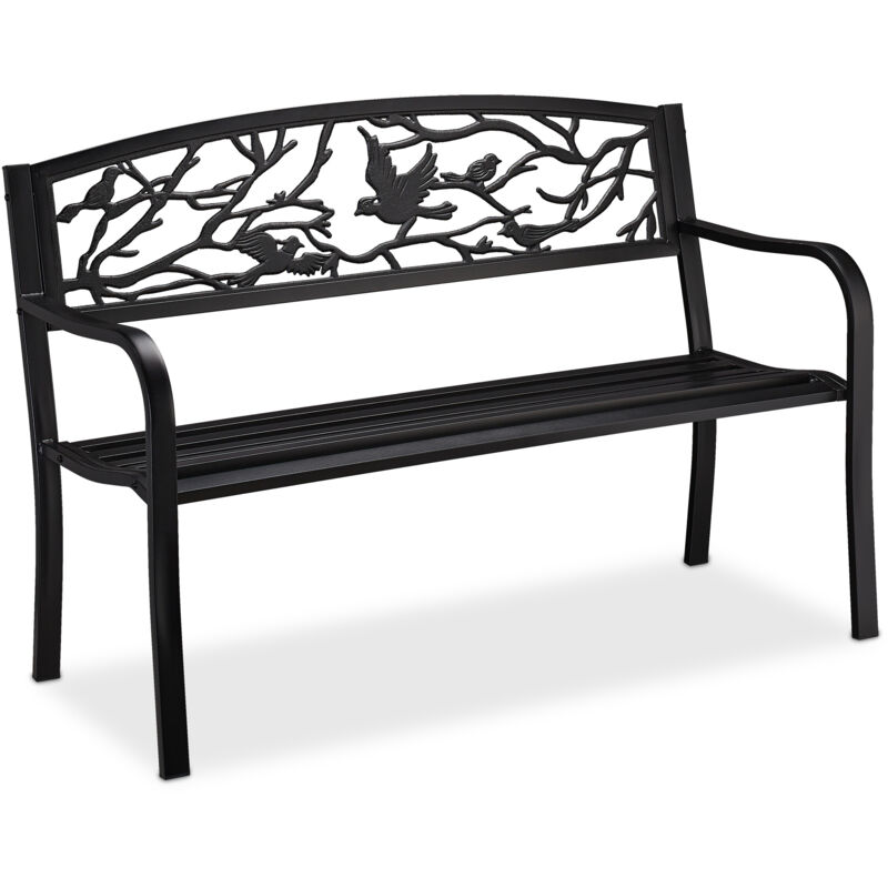 Relaxdays - Banc de jardin, motif oiseau, 2 sièges, vintage, jardin et balcon, acier, H x L x P : 87 x 127 x 57cm, noir